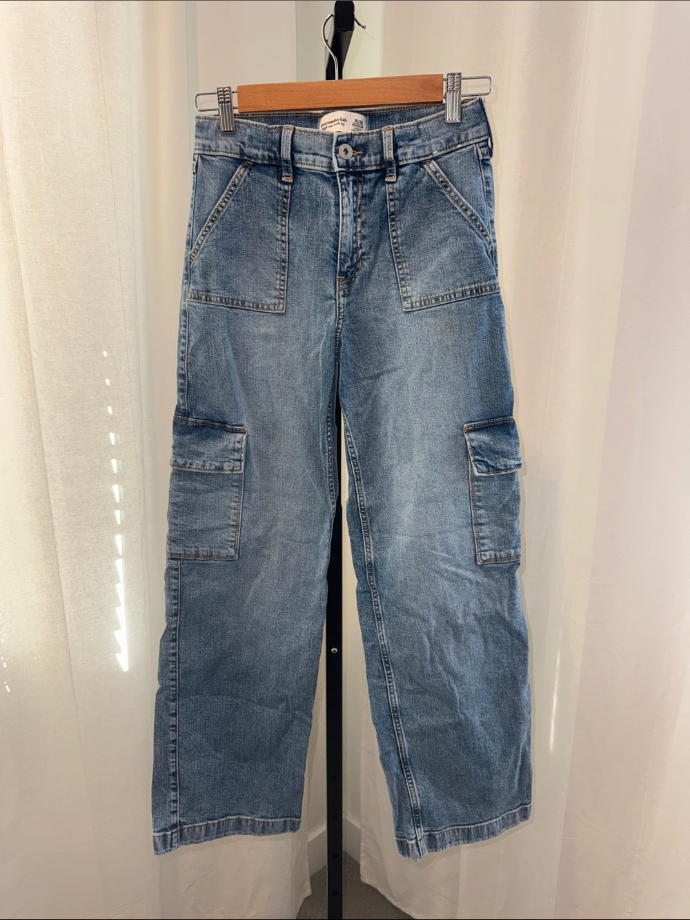 Girls Blue Cargo Denim Pants